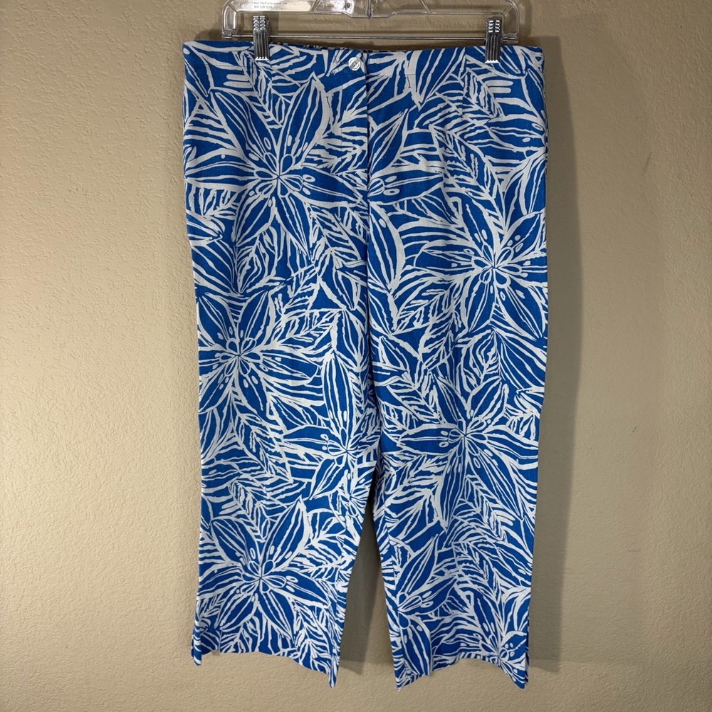 CATHERINE Stewart Blue White Elegant Florals Suit Set Top Sz XL Pant Sz L - Picture 4 of 16